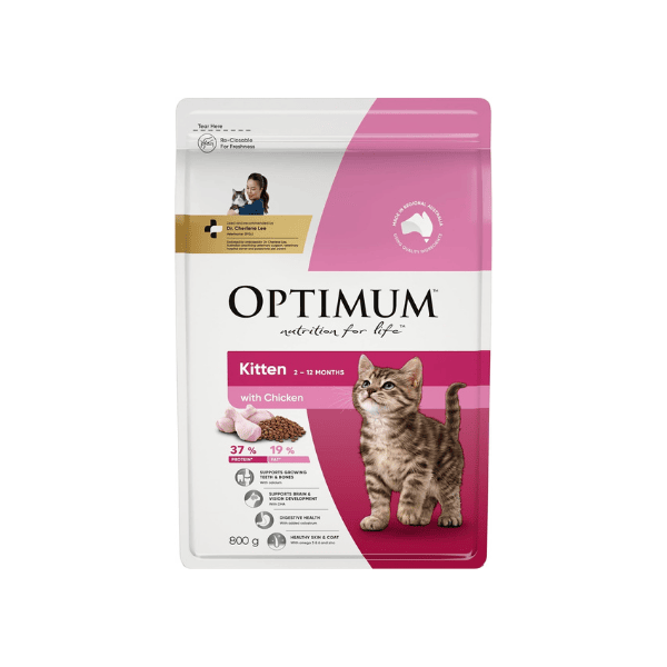 OPTIMUM 6 Pack of 800g Kitten Dry Cat Food with Chicken For 2-12 Month Old Kittens