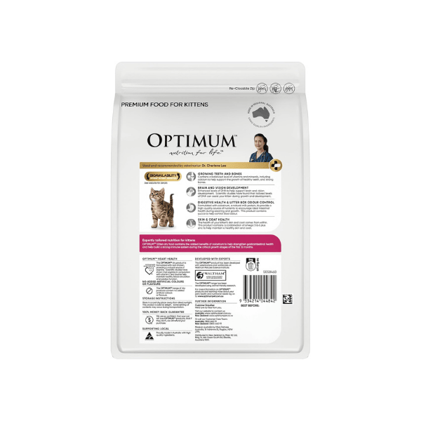 OPTIMUM 6 Pack of 800g Kitten Dry Cat Food with Chicken For 2-12 Month Old Kittens