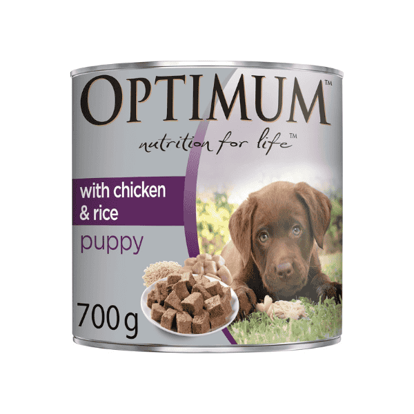 Optimum Wet Puppy Food Chicken & Rice 12 Cans Perfect for Medium Breeds