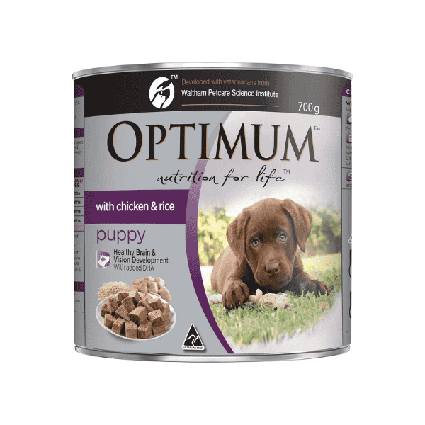 Optimum Wet Puppy Food Chicken & Rice 12 Cans Perfect for Medium Breeds