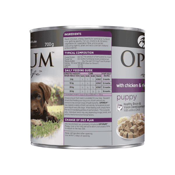 Optimum Wet Puppy Food Chicken & Rice 12 Cans Perfect for Medium Breeds