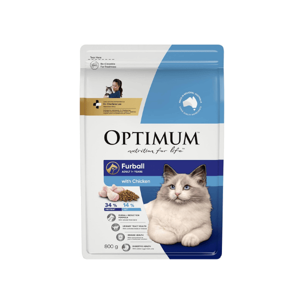 Optimum Furball Chicken Flavour Cat Food 800g Supports Hairball Management