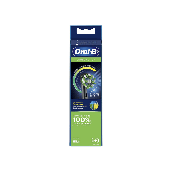 Oral-B Cross Action Replacement Brush Heads for Electric Toothbrush Black 3 Count Single Pack