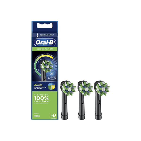 Oral-B Cross Action Replacement Brush Heads for Electric Toothbrush Black 3 Count Single Pack