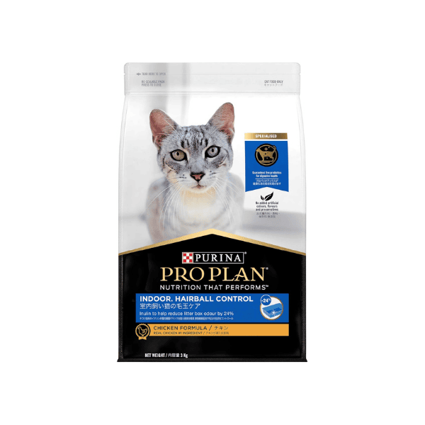 PRO PLAN Indoor Hairball Control Adult Dry Cat Food Chicken 3kg for Healthy Cats