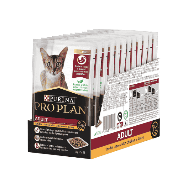 PRO PLAN Adult Wet Cat Food Chicken in Gravy 12x85g Tasty and Healthy Meal