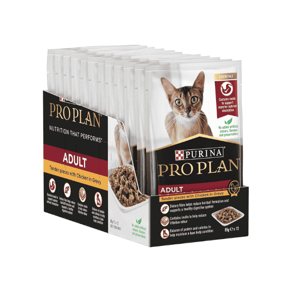 PRO PLAN Adult Wet Cat Food Chicken in Gravy 12x85g Tasty and Healthy Meal