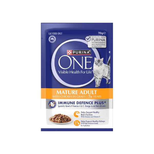 PURINA ONE 7+ Mature Wet Cat Food Succulent Chicken in Gravy 12 Pouches 70g