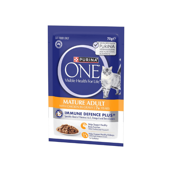 PURINA ONE 7+ Mature Wet Cat Food Succulent Chicken in Gravy 12 Pouches 70g