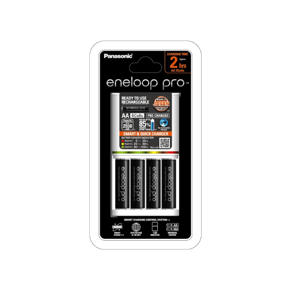 Panasonic Eneloop Quick Battery Charger for AA and AAA with 4 AA Eneloop Pro Batteries