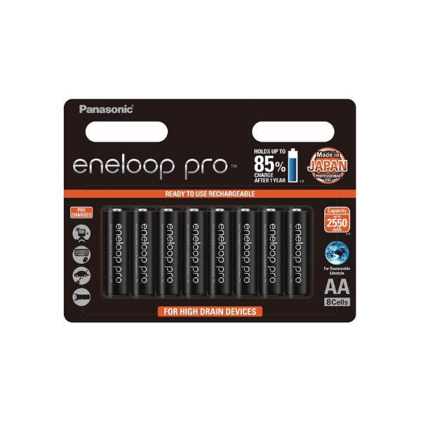 Panasonic Eneloop Pro AA Pre-Charged Rechargeable Batteries 8-Pack