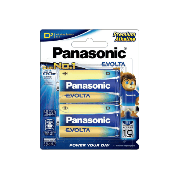 Panasonic Evolta D Premium Alkaline Batteries Pack of 2 (LR20EG/2B)