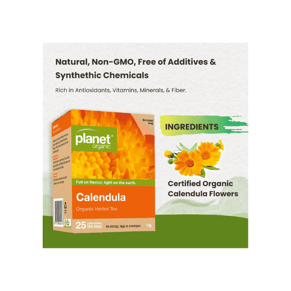 Planet Organic Calendula Tea 25 Tea Bags of Organic Skin-Caring Herbal Tea