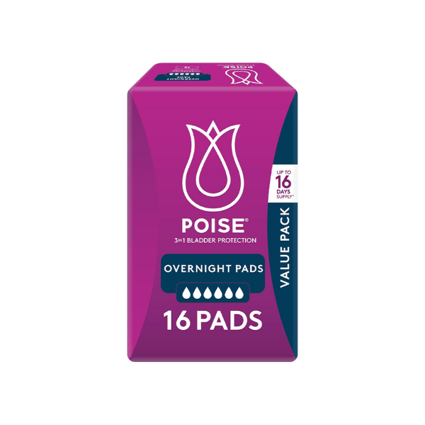 Poise Overnight Bladder Pads 16 Count for Leak Protection and Comfort Through the Night