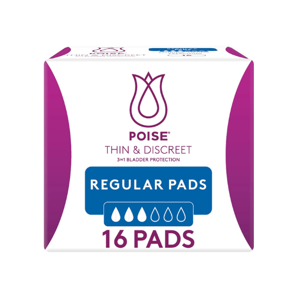 Poise Thin & Discreet Pads Regular 16 Count for Light Bladder Leaks and Everyday Comfort