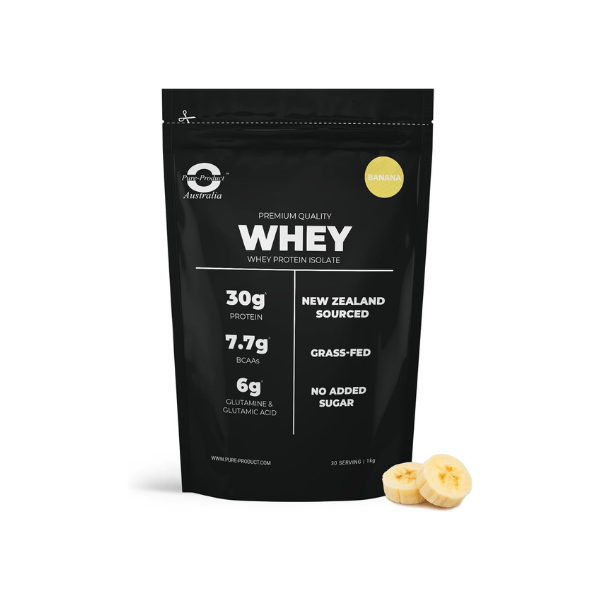 Pure Product Australia 100% Whey Protein Isolate Banana 1kg for Protein-Rich Recovery