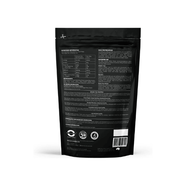 Pure Product Australia Whey Protein Isolate Chocolate 1kg for Muscle Support & Recovery