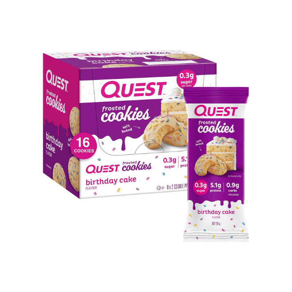 Quest Nutrition Frosted Birthday Cake Cookies 8 Packs of 2 Cookies Each