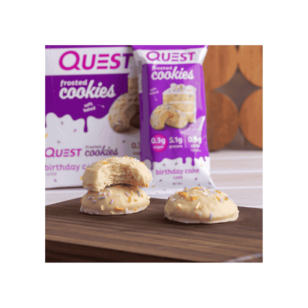 Quest Nutrition Frosted Birthday Cake Cookies 8 Packs of 2 Cookies Each