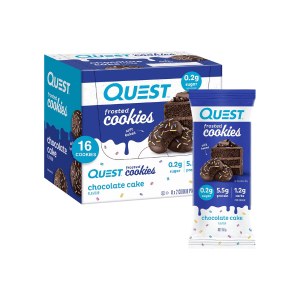 Quest Nutrition Frosted Chocolate Cake Cookies 8 Packs of 2 Cookies Each