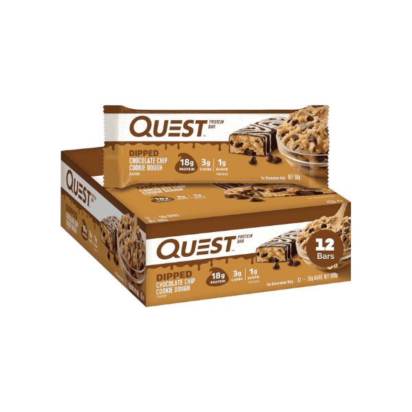 Quest Nutrition Dipped Chocolate Chip Cookie Dough Protein Bars High Protein Low Carb Keto Friendly 12 Pack