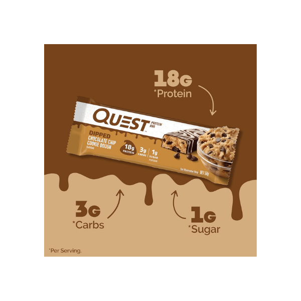 Quest Nutrition Dipped Chocolate Chip Cookie Dough Protein Bars High Protein Low Carb Keto Friendly 12 Pack