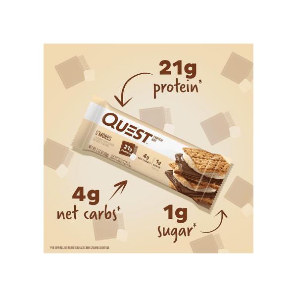 Quest Nutrition S'mores Protein Bars Gluten Free  Keto Friendly High Protein 12Pack