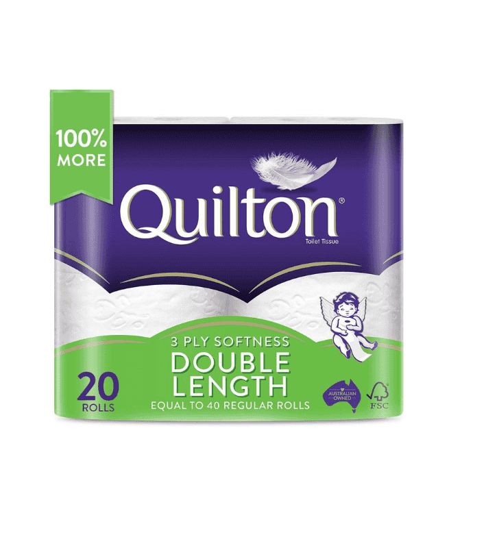 Quilton 3-Ply Double Length Toilet Tissue 360 Sheets per Roll 11cm x 10cm Pack of 20 Rolls