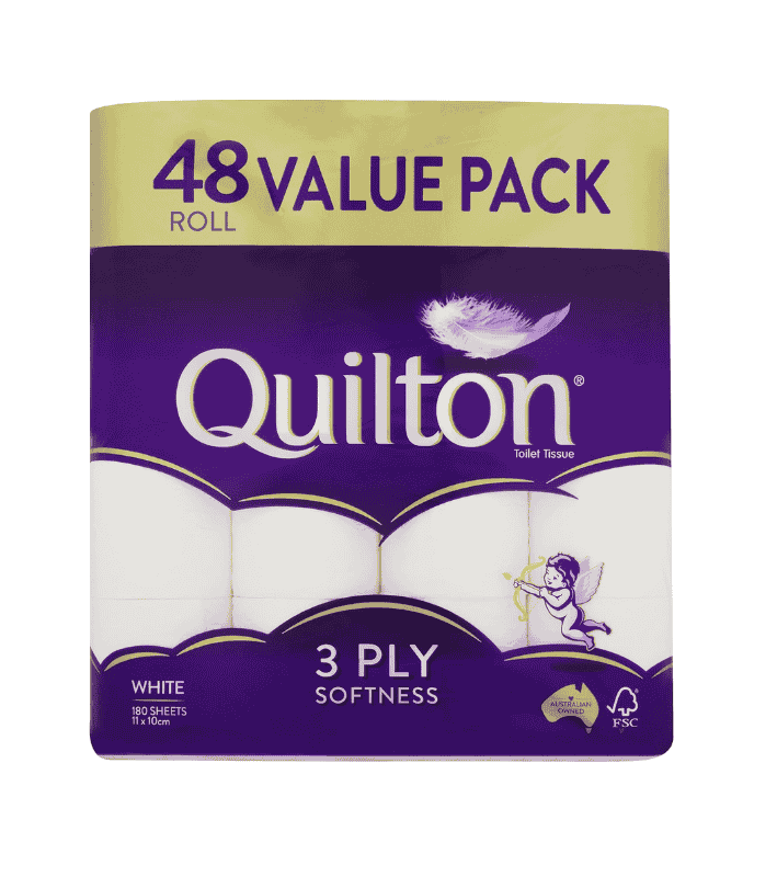 Quilton 3-Ply Toilet Tissue 180 Sheets per Roll 11x10 cm Pack of 48 Rolls