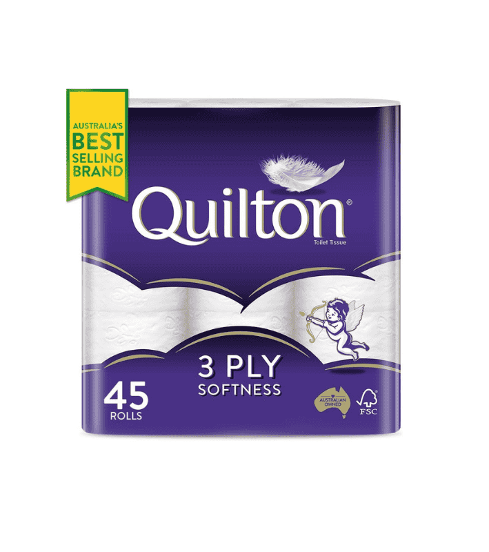 Quilton 3-Ply Toilet Tissue 180 Sheets per Roll 11x10cm Pack of 45 Rolls 9 Packs of 5