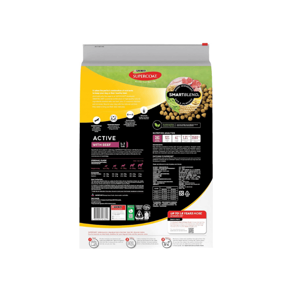 SUPERCOAT SMARTBLEND Beef Flavour Adult Dog Food 18kg for Healthy Living