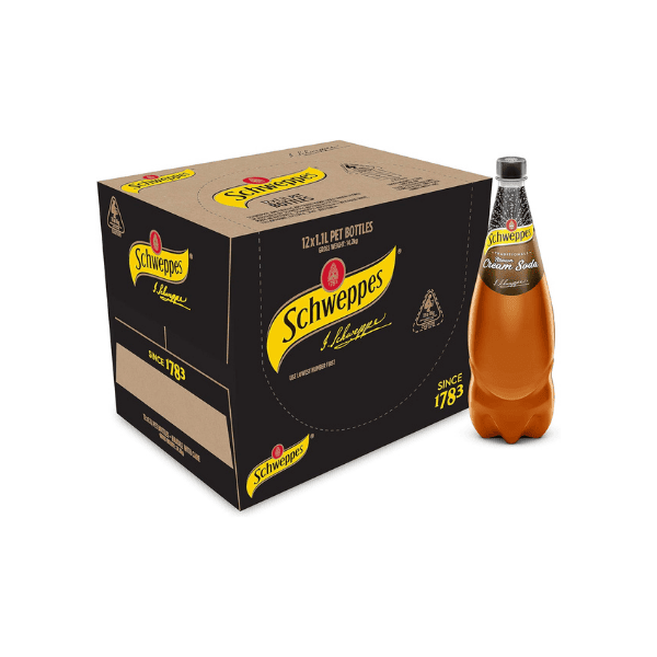 Schweppes Brown Creaming Soda 12 x 1.1L – Classic Creamy Soda Drink