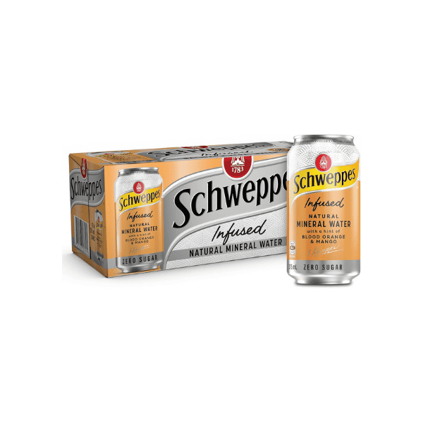 Schweppes Infused Sparkling Water Cans Blood Orange Mango 10 x 375ml