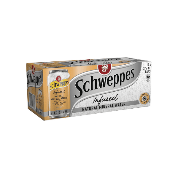 Schweppes Infused Sparkling Water Cans Blood Orange Mango 10 x 375ml