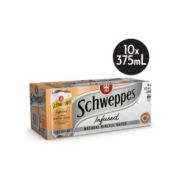 Schweppes Infused Sparkling Water Cans Blood Orange Mango 10 x 375ml