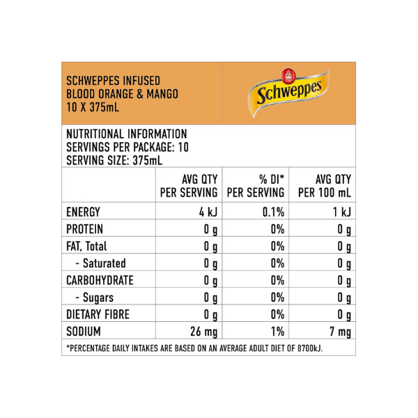 Schweppes Infused Sparkling Water Cans Blood Orange Mango 10 x 375ml