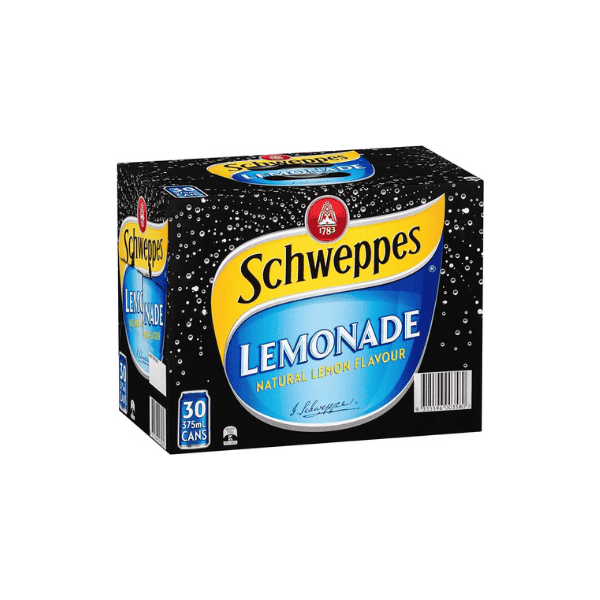 Schweppes Lemonade 30 Pack of 375ml Cans Refreshing Lemon Flavor