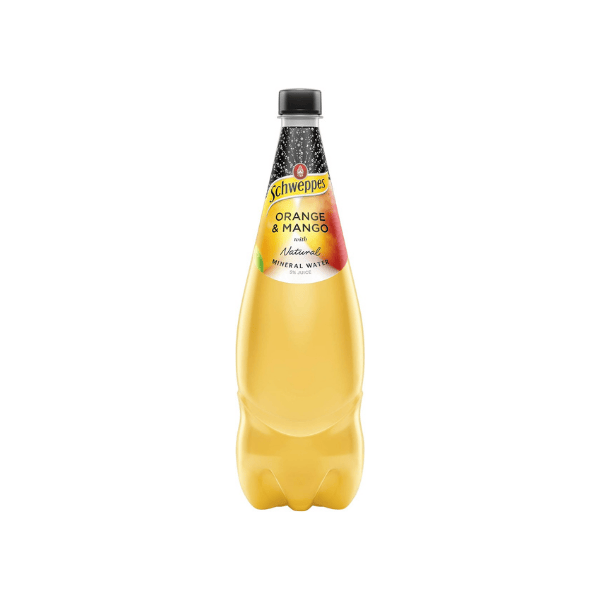 Schweppes Orange and Mango Mineral Water 12 x 1.1L Refreshingly Fruity Sparkling Drink