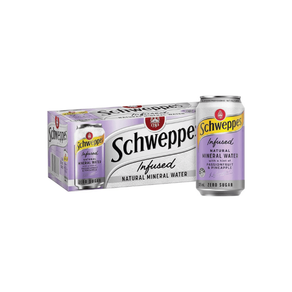 Schweppes Passionfruit & Pineapple Mineral Water 375ml Pack of 10