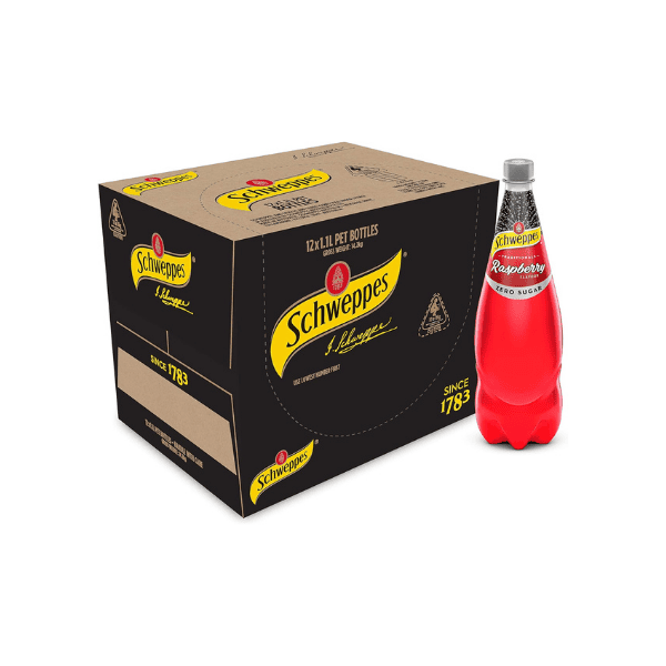 Schweppes Raspberry Zero Sugar 12 x 1.1L – Refreshing Sugar Free Raspberry Drink