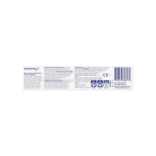 Sensodyne Repair & Protect Toothpaste for Sensitive Teeth Whitening 100g 3Pack