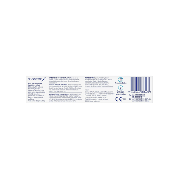 Sensodyne Toothpaste for Sensitivity & Gum Health with Whitening 100g