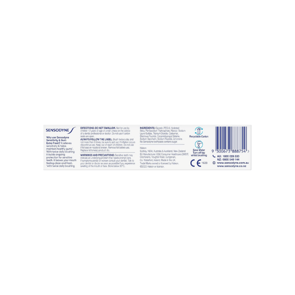 Sensodyne Extra Fresh Toothpaste for Sensitivity and Gum Care 100g