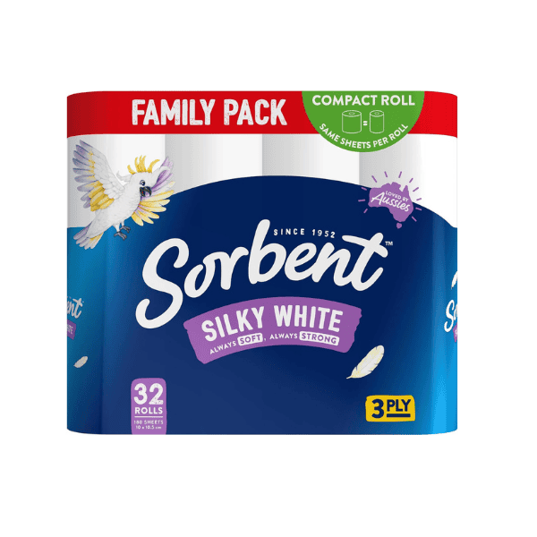 3PLY Sorbent Silky White Toilet Tissue 32 Pack