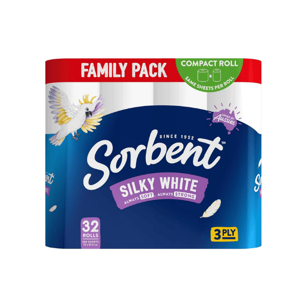 3PLY Sorbent Silky White Toilet Tissue 32 Pack