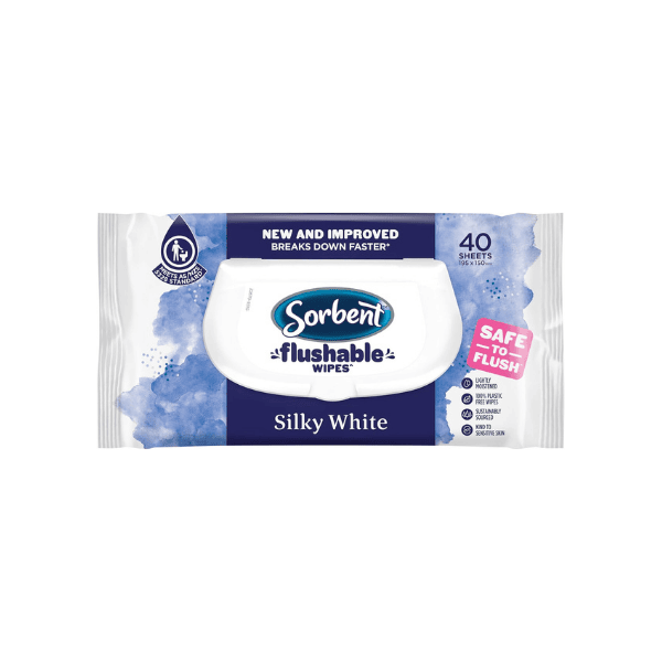 White Flushable Sorbent Silky Wipes 40 Sheets Pack of 14