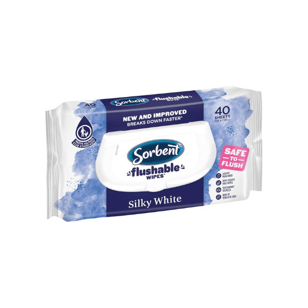 White Flushable Sorbent Silky Wipes 40 Sheets Pack of 14