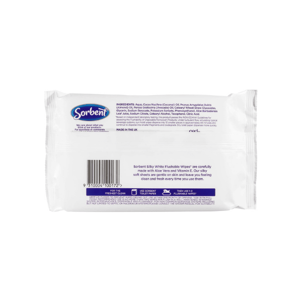 Sorbent White Flushable Silky Wipes 80 pack