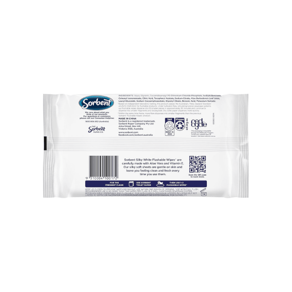 White Flushable Sorbent Silky Wipes 40 Sheets Pack of 14