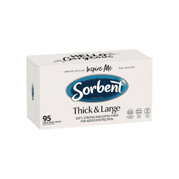 Sorbent White Thick and Large Tissue 12 Boxes X 95 Sheets